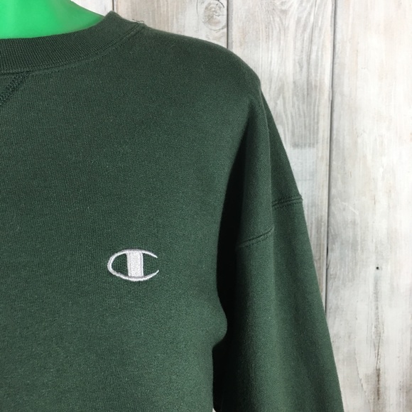 Champion Green Crewneck Sweatshirt Crop Top Large - Picture 3 of 7